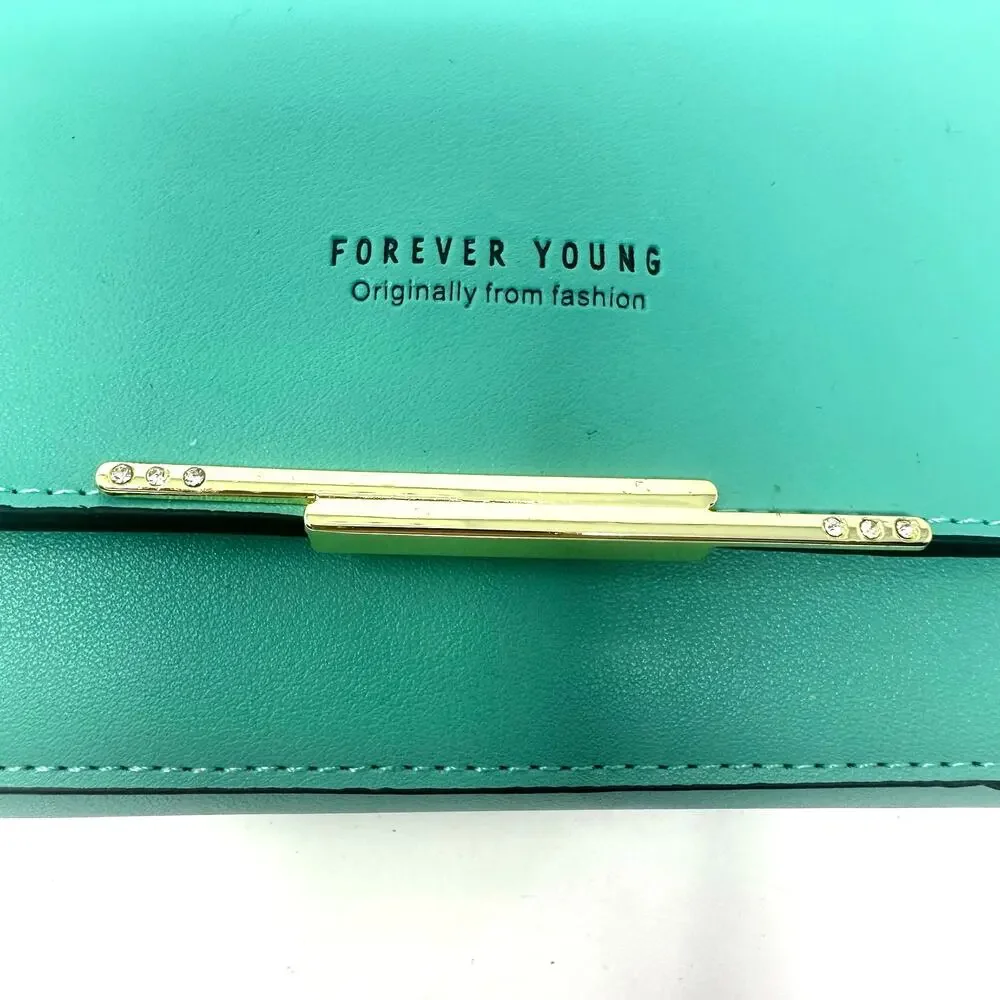 Forever Young Bag Turquoise‎ Magnetic Snap Wallet Phone Strap Small Zip Closure